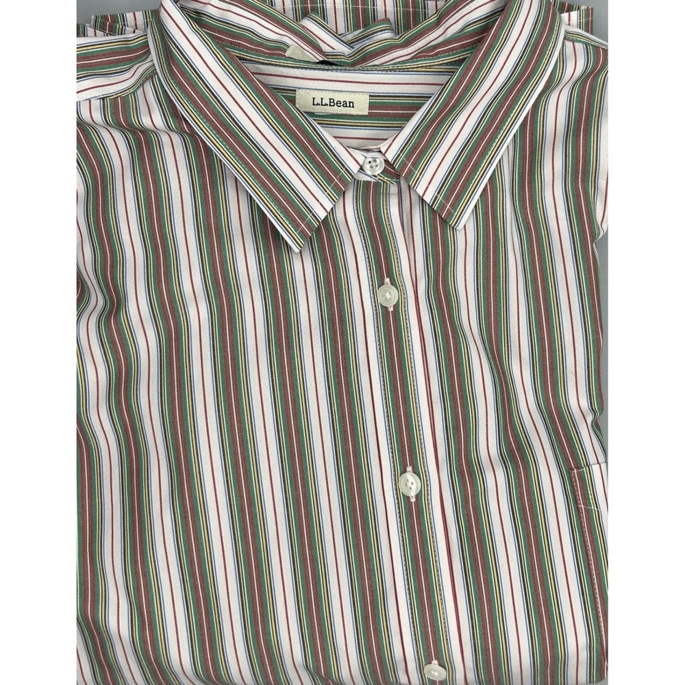 LL Bean Ladies Striped Button Down Shirt Wrinkle Free Long‎ Sleeve Casual